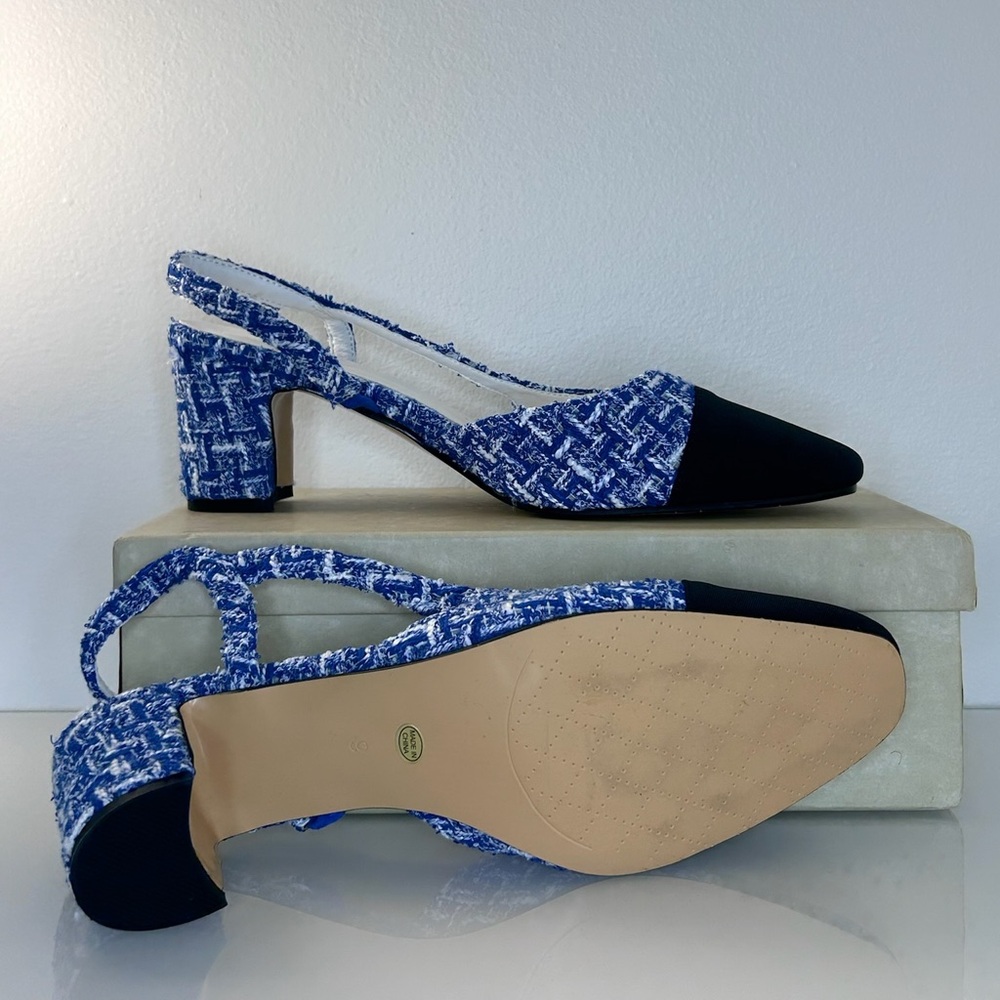 Elegant Blue and Black Women's Slingback Heels